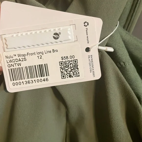 NWT Lululemon Nulu Wrap-Front Longline Bra sz 12 A B Cup Green Twill